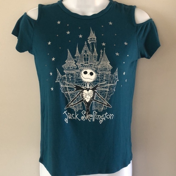 DISNEY Parks Jack Skeleton Cold Shoulder T-Shirt - Picture 2 of 7